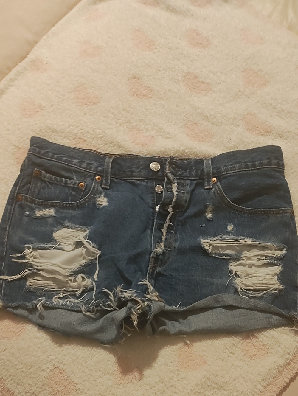 Levi's Distressed Dark Blue Ripped Denim Shorts